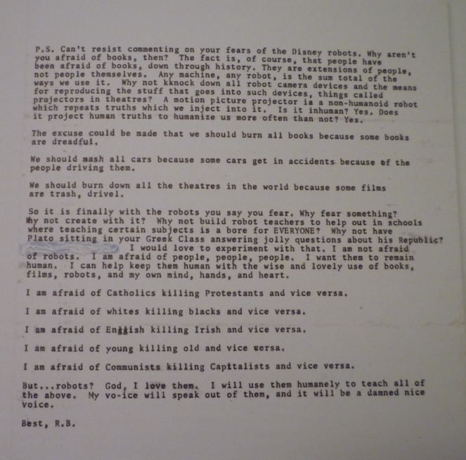 Ray Bradbury letter - robots